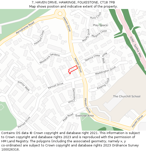 7, HAVEN DRIVE, HAWKINGE, FOLKESTONE, CT18 7PB: Location map and indicative extent of plot