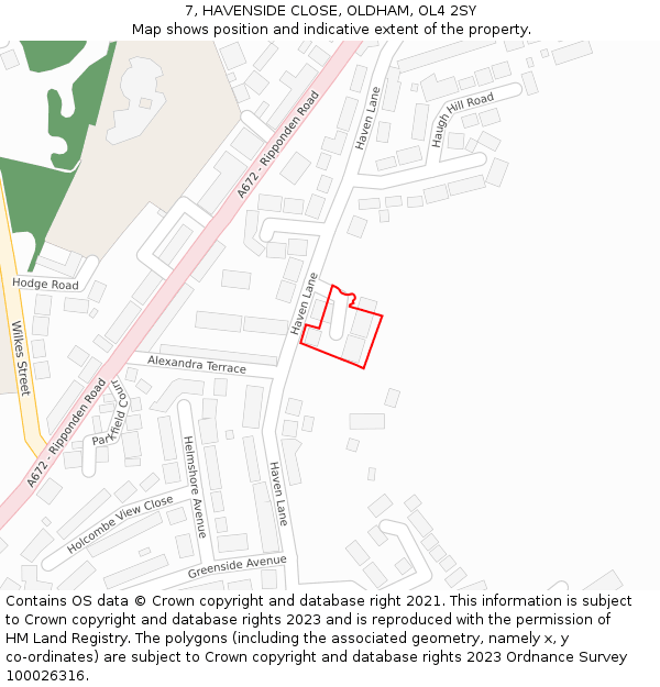 7, HAVENSIDE CLOSE, OLDHAM, OL4 2SY: Location map and indicative extent of plot