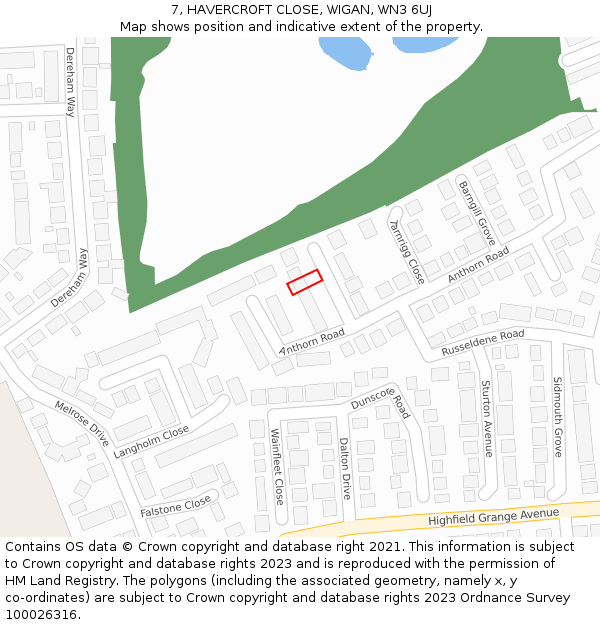 7, HAVERCROFT CLOSE, WIGAN, WN3 6UJ: Location map and indicative extent of plot