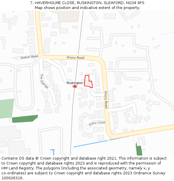 7, HAVERHOLME CLOSE, RUSKINGTON, SLEAFORD, NG34 9FS: Location map and indicative extent of plot