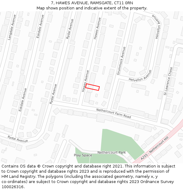 7, HAWES AVENUE, RAMSGATE, CT11 0RN: Location map and indicative extent of plot