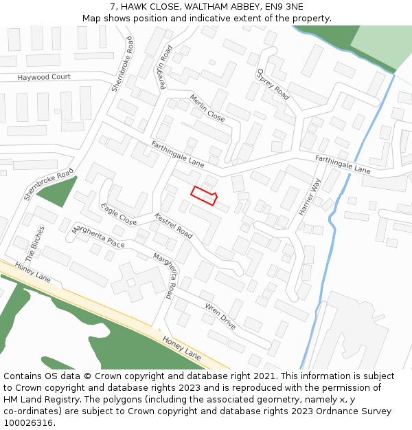 7, HAWK CLOSE, WALTHAM ABBEY, EN9 3NE: Location map and indicative extent of plot