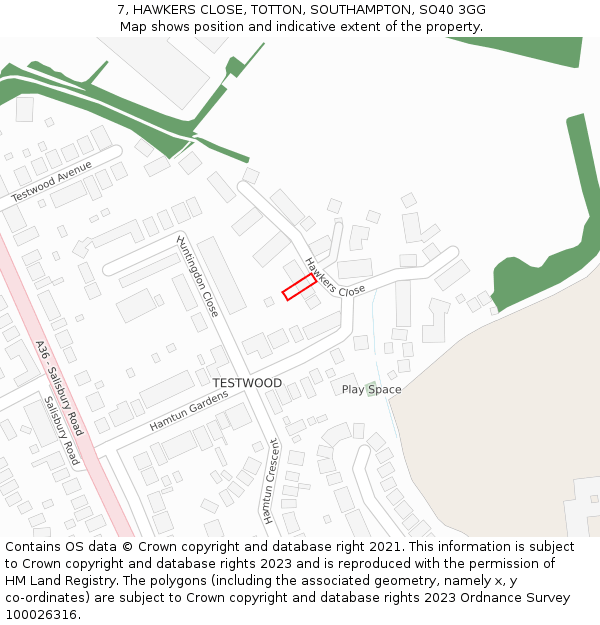 7, HAWKERS CLOSE, TOTTON, SOUTHAMPTON, SO40 3GG: Location map and indicative extent of plot