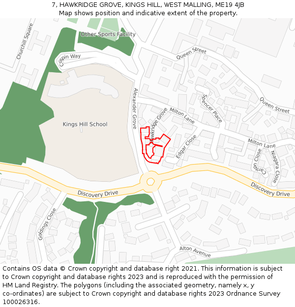 7, HAWKRIDGE GROVE, KINGS HILL, WEST MALLING, ME19 4JB: Location map and indicative extent of plot