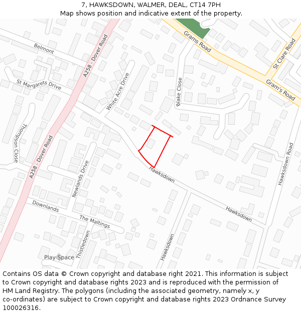 7, HAWKSDOWN, WALMER, DEAL, CT14 7PH: Location map and indicative extent of plot