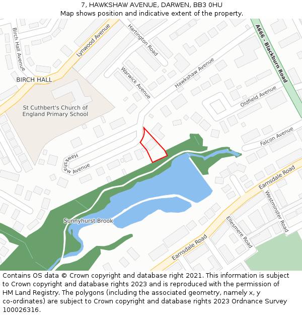 7, HAWKSHAW AVENUE, DARWEN, BB3 0HU: Location map and indicative extent of plot