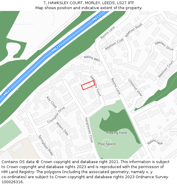 7, HAWKSLEY COURT, MORLEY, LEEDS, LS27 9TF: Location map and indicative extent of plot