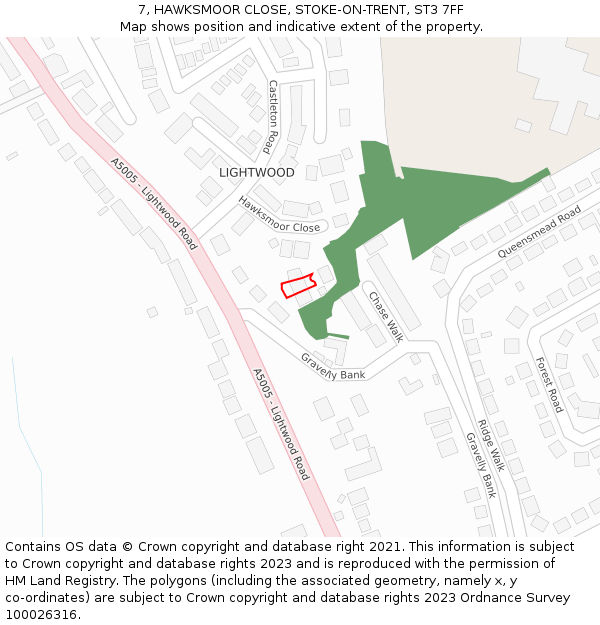 7, HAWKSMOOR CLOSE, STOKE-ON-TRENT, ST3 7FF: Location map and indicative extent of plot