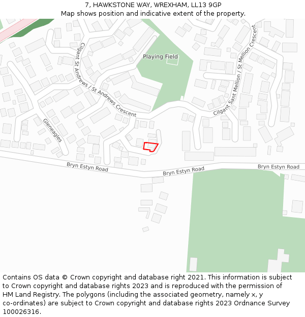 7, HAWKSTONE WAY, WREXHAM, LL13 9GP: Location map and indicative extent of plot