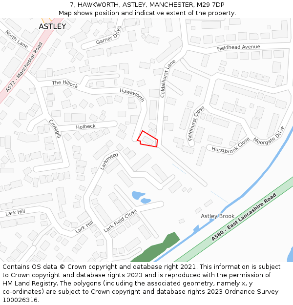 7, HAWKWORTH, ASTLEY, MANCHESTER, M29 7DP: Location map and indicative extent of plot
