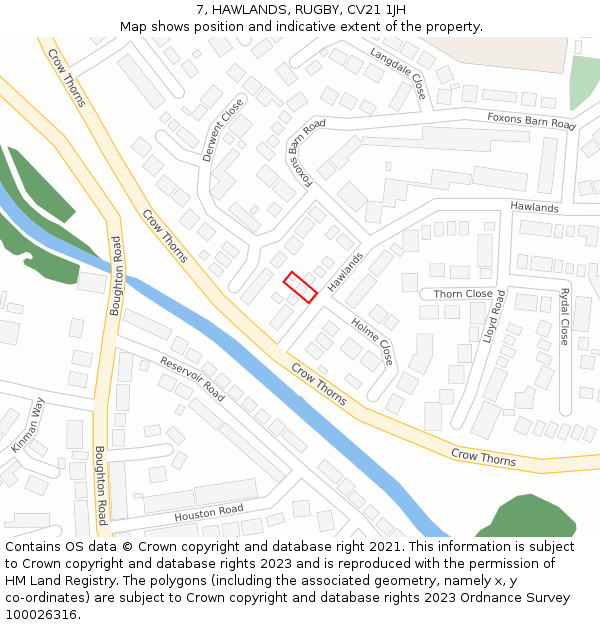 7, HAWLANDS, RUGBY, CV21 1JH: Location map and indicative extent of plot