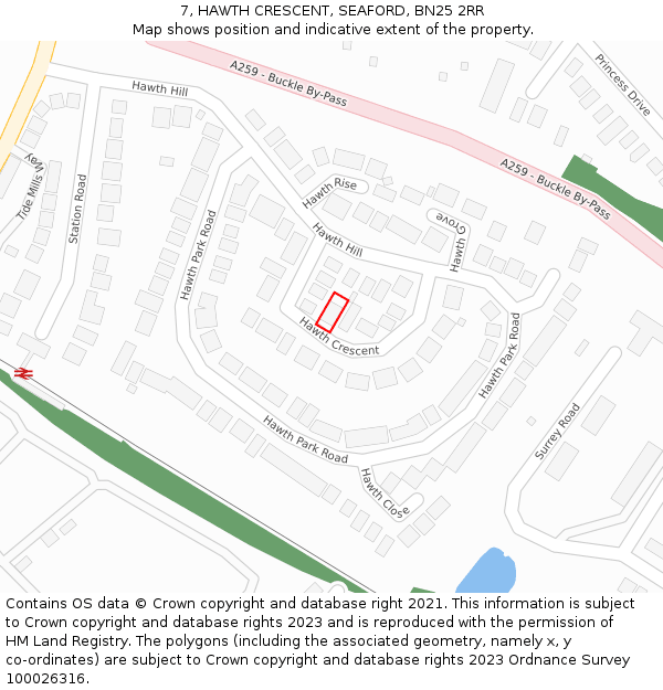 7, HAWTH CRESCENT, SEAFORD, BN25 2RR: Location map and indicative extent of plot