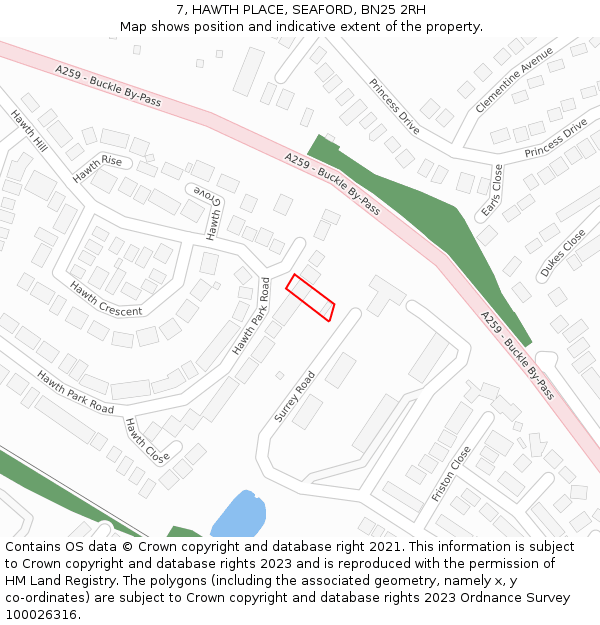 7, HAWTH PLACE, SEAFORD, BN25 2RH: Location map and indicative extent of plot