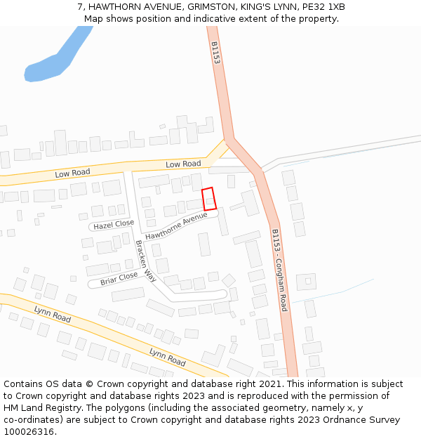 7, HAWTHORN AVENUE, GRIMSTON, KING'S LYNN, PE32 1XB: Location map and indicative extent of plot