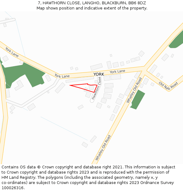7, HAWTHORN CLOSE, LANGHO, BLACKBURN, BB6 8DZ: Location map and indicative extent of plot