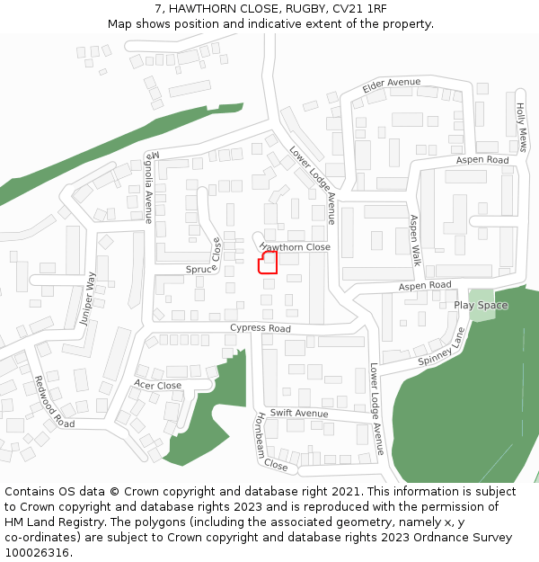 7, HAWTHORN CLOSE, RUGBY, CV21 1RF: Location map and indicative extent of plot