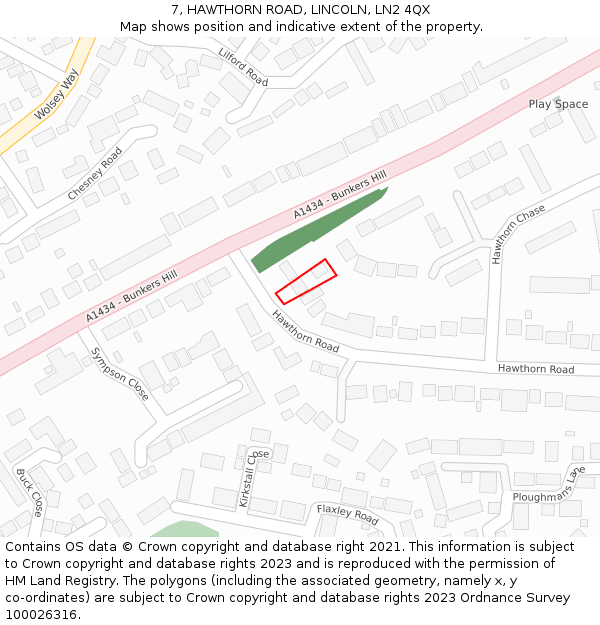 7, HAWTHORN ROAD, LINCOLN, LN2 4QX: Location map and indicative extent of plot