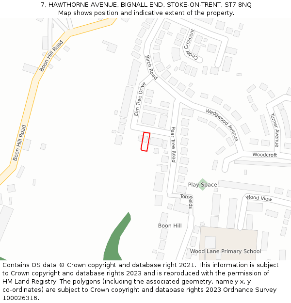 7, HAWTHORNE AVENUE, BIGNALL END, STOKE-ON-TRENT, ST7 8NQ: Location map and indicative extent of plot