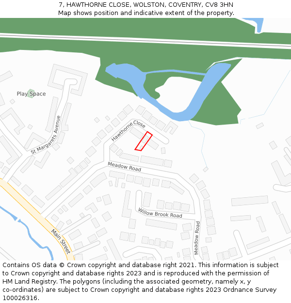 7, HAWTHORNE CLOSE, WOLSTON, COVENTRY, CV8 3HN: Location map and indicative extent of plot