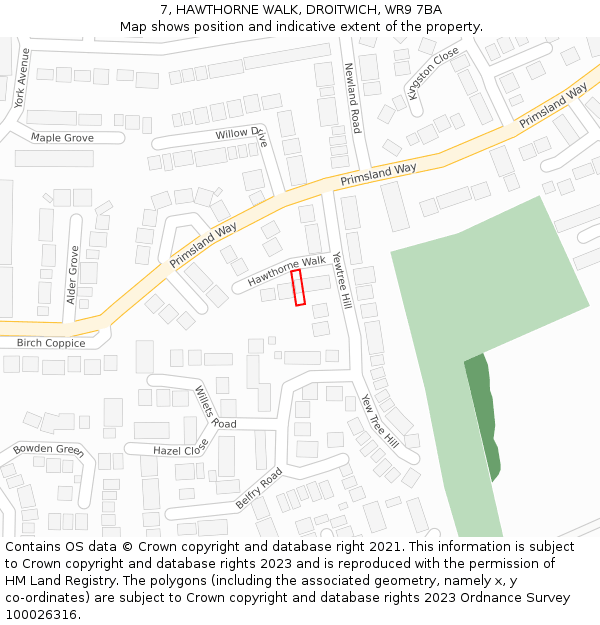 7, HAWTHORNE WALK, DROITWICH, WR9 7BA: Location map and indicative extent of plot