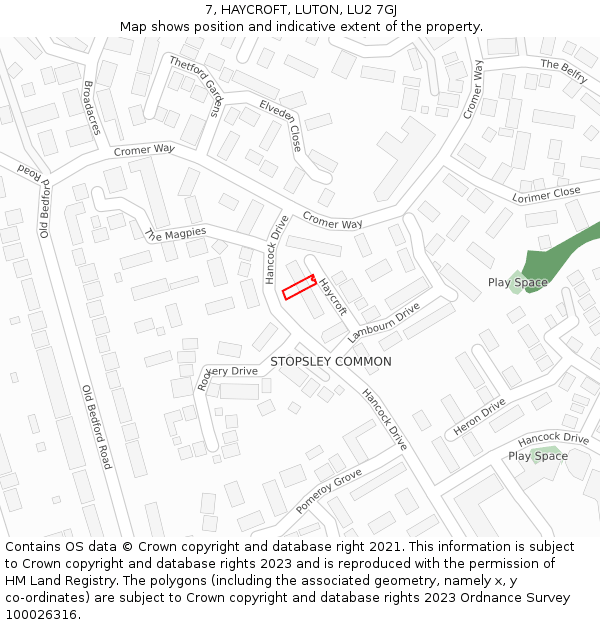 7, HAYCROFT, LUTON, LU2 7GJ: Location map and indicative extent of plot