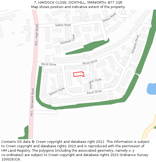 7, HAYDOCK CLOSE, DOSTHILL, TAMWORTH, B77 1QR: Location map and indicative extent of plot