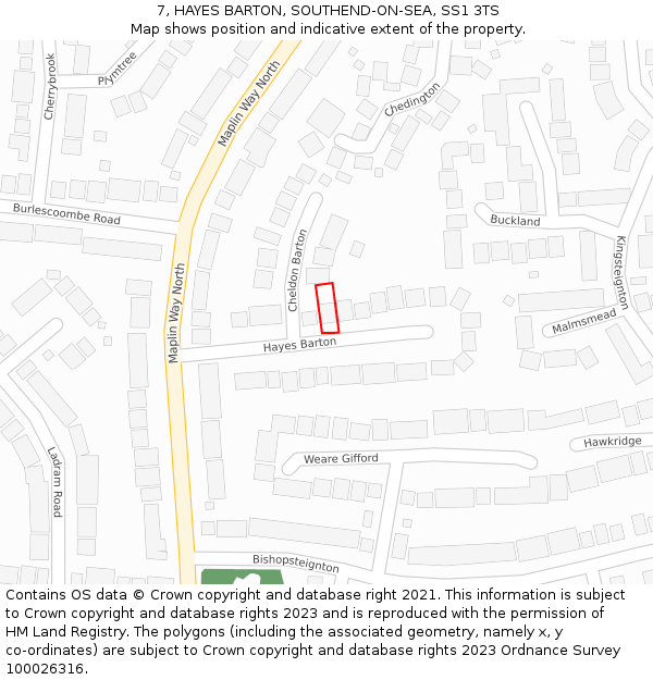 7, HAYES BARTON, SOUTHEND-ON-SEA, SS1 3TS: Location map and indicative extent of plot