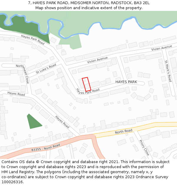 7, HAYES PARK ROAD, MIDSOMER NORTON, RADSTOCK, BA3 2EL: Location map and indicative extent of plot