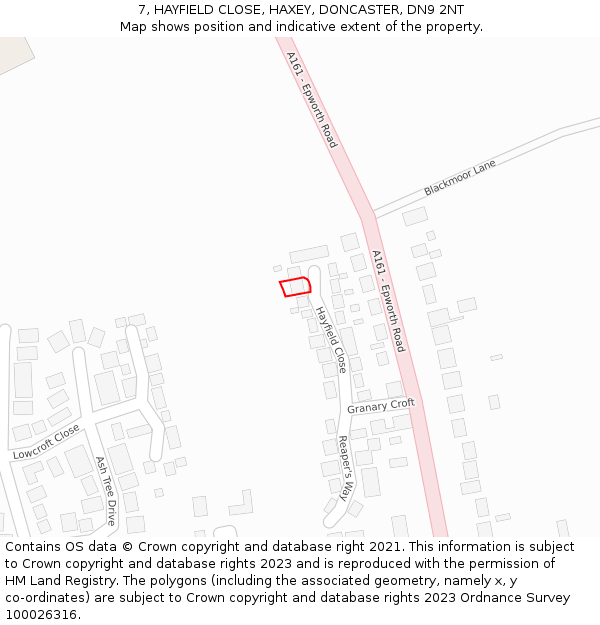 7, HAYFIELD CLOSE, HAXEY, DONCASTER, DN9 2NT: Location map and indicative extent of plot