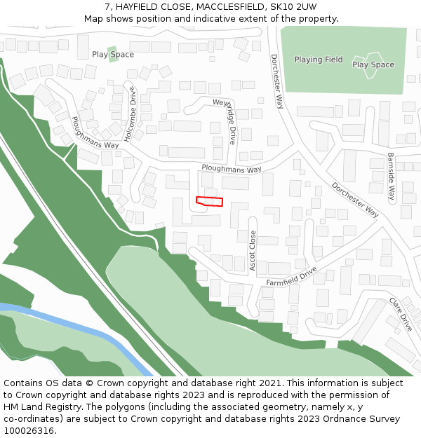 7, HAYFIELD CLOSE, MACCLESFIELD, SK10 2UW: Location map and indicative extent of plot