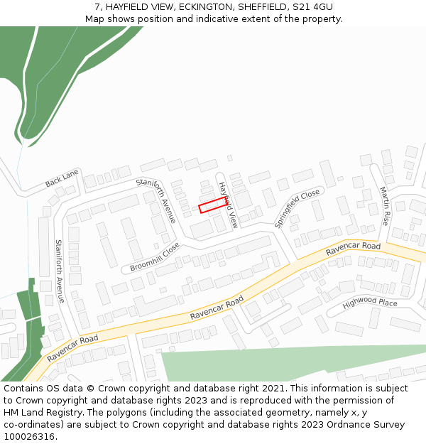 7, HAYFIELD VIEW, ECKINGTON, SHEFFIELD, S21 4GU: Location map and indicative extent of plot