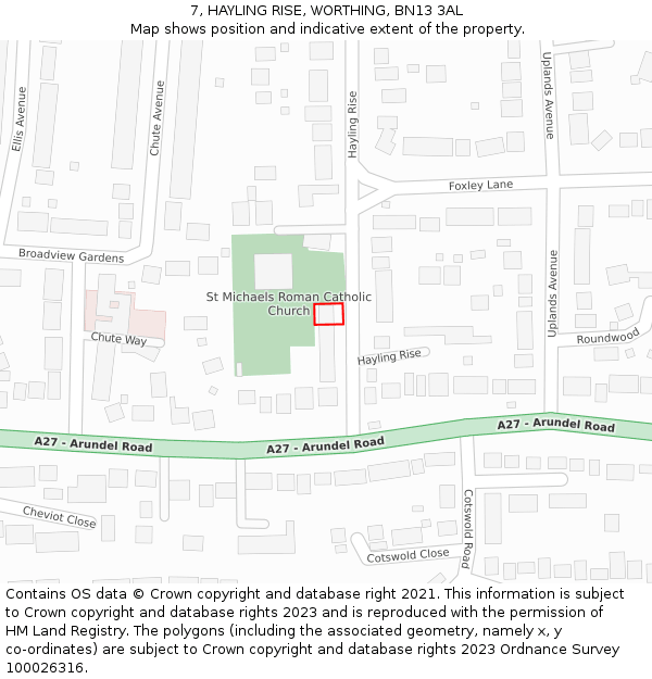 7, HAYLING RISE, WORTHING, BN13 3AL: Location map and indicative extent of plot