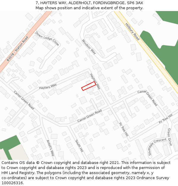 7, HAYTERS WAY, ALDERHOLT, FORDINGBRIDGE, SP6 3AX: Location map and indicative extent of plot