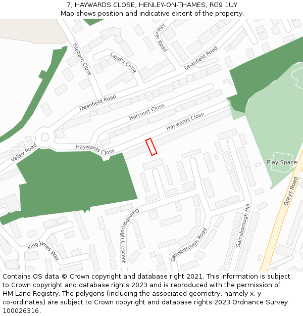 7, HAYWARDS CLOSE, HENLEY-ON-THAMES, RG9 1UY: Location map and indicative extent of plot