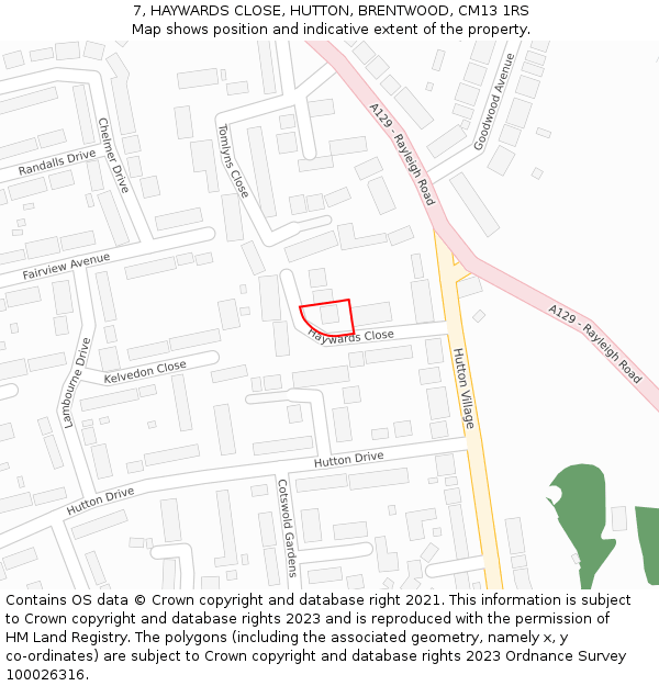 7, HAYWARDS CLOSE, HUTTON, BRENTWOOD, CM13 1RS: Location map and indicative extent of plot