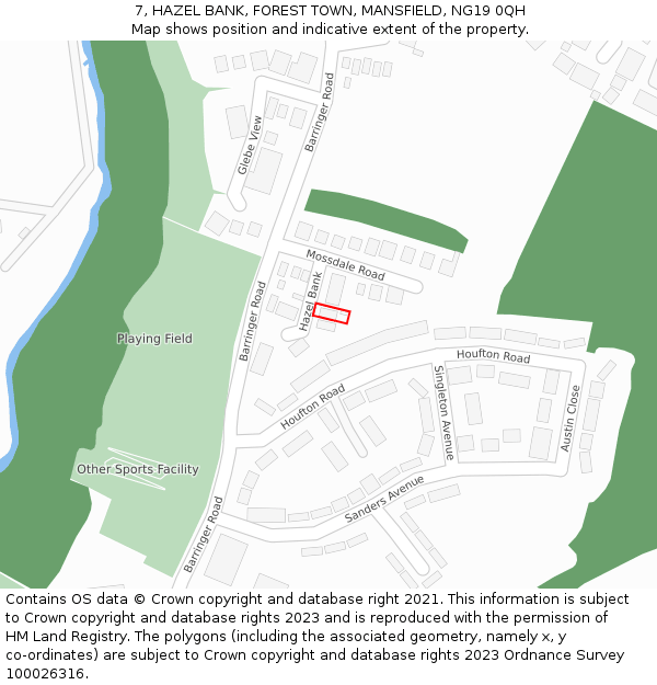 7, HAZEL BANK, FOREST TOWN, MANSFIELD, NG19 0QH: Location map and indicative extent of plot