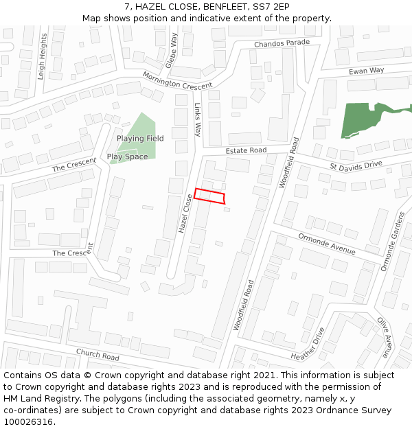 7, HAZEL CLOSE, BENFLEET, SS7 2EP: Location map and indicative extent of plot