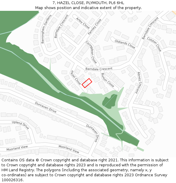 7, HAZEL CLOSE, PLYMOUTH, PL6 6HL: Location map and indicative extent of plot