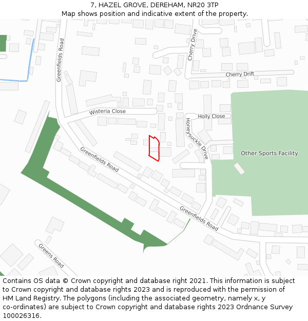 7, HAZEL GROVE, DEREHAM, NR20 3TP: Location map and indicative extent of plot