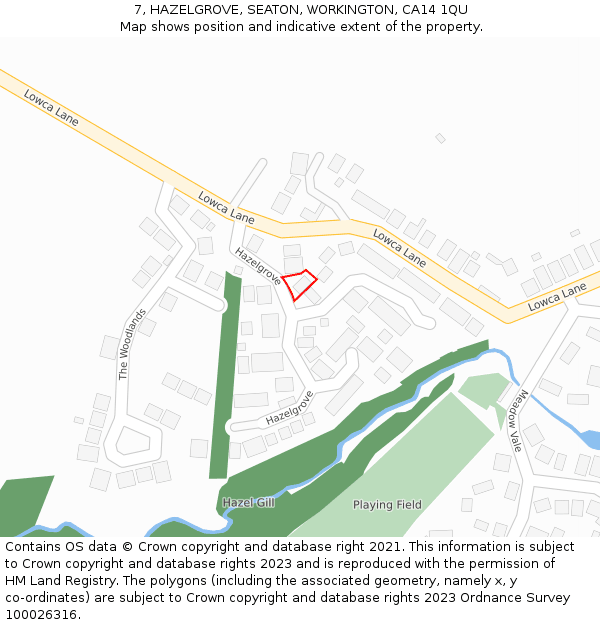 7, HAZELGROVE, SEATON, WORKINGTON, CA14 1QU: Location map and indicative extent of plot