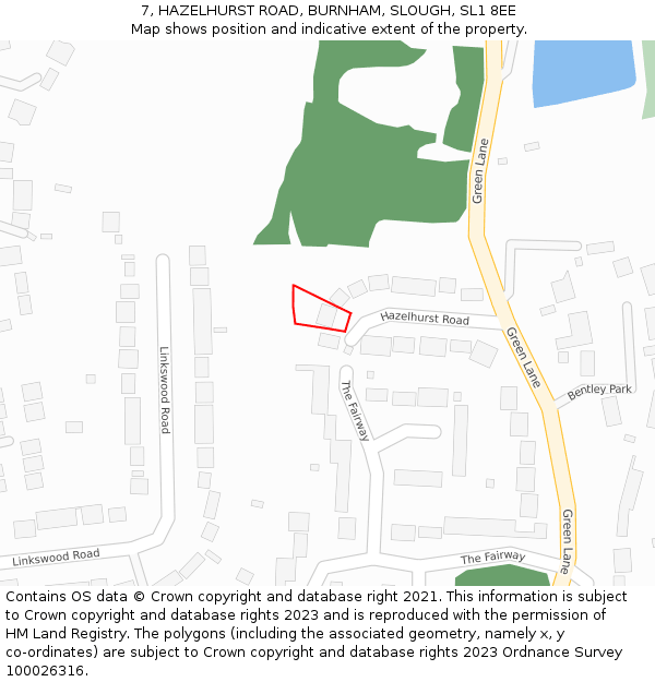 7, HAZELHURST ROAD, BURNHAM, SLOUGH, SL1 8EE: Location map and indicative extent of plot