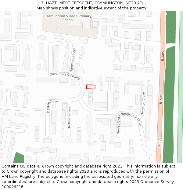 7, HAZELMERE CRESCENT, CRAMLINGTON, NE23 2FJ: Location map and indicative extent of plot