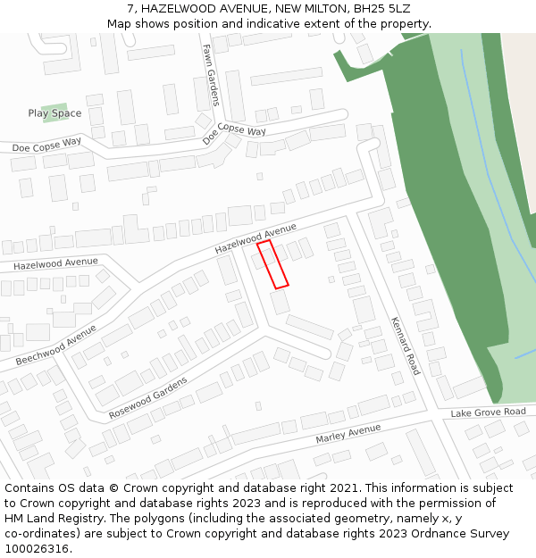 7, HAZELWOOD AVENUE, NEW MILTON, BH25 5LZ: Location map and indicative extent of plot