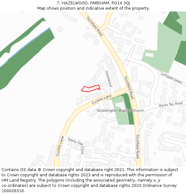 7, HAZELWOOD, FAREHAM, PO14 3QJ: Location map and indicative extent of plot