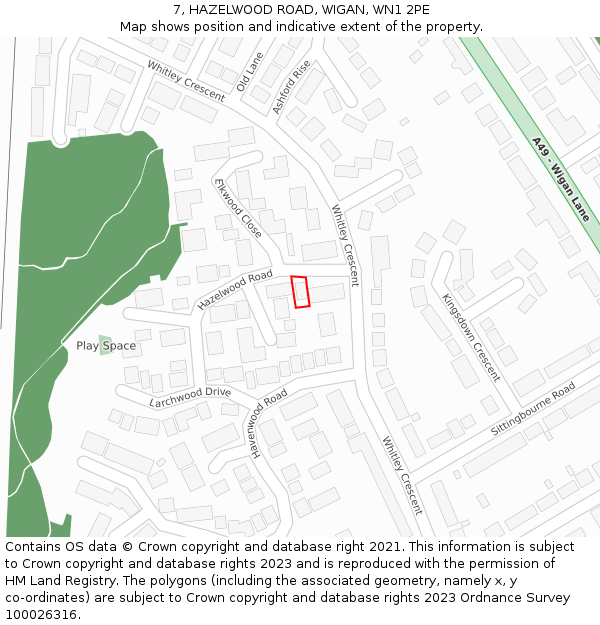 7, HAZELWOOD ROAD, WIGAN, WN1 2PE: Location map and indicative extent of plot