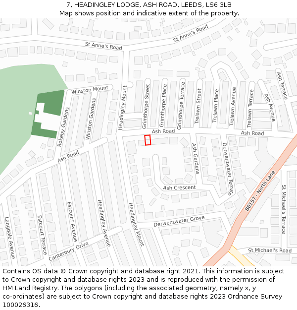7, HEADINGLEY LODGE, ASH ROAD, LEEDS, LS6 3LB: Location map and indicative extent of plot