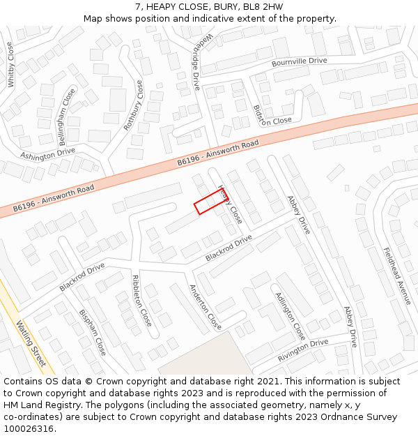7, HEAPY CLOSE, BURY, BL8 2HW: Location map and indicative extent of plot