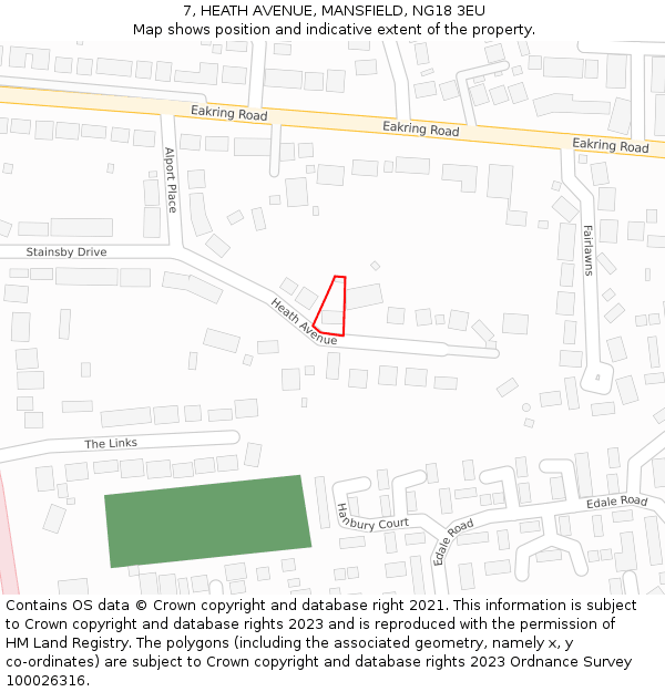 7, HEATH AVENUE, MANSFIELD, NG18 3EU: Location map and indicative extent of plot