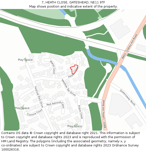 7, HEATH CLOSE, GATESHEAD, NE11 9TF: Location map and indicative extent of plot