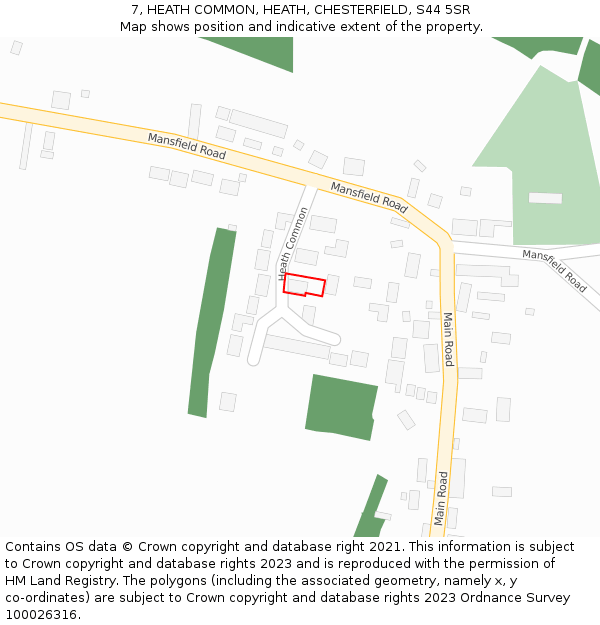 7, HEATH COMMON, HEATH, CHESTERFIELD, S44 5SR: Location map and indicative extent of plot